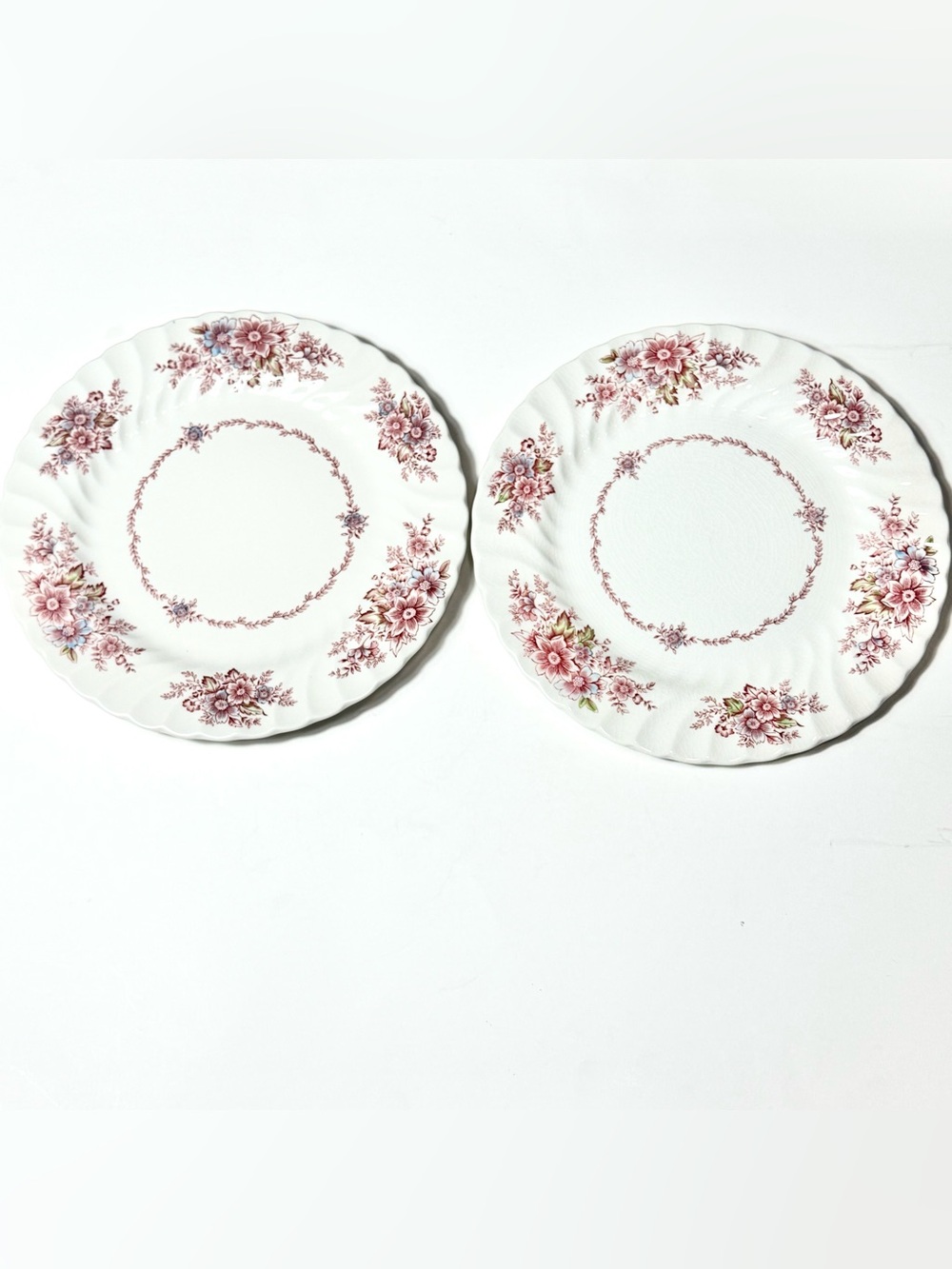 2 Vintage Johnson Brothers Pink Floral Marlow Ironstone Dinner Plates England